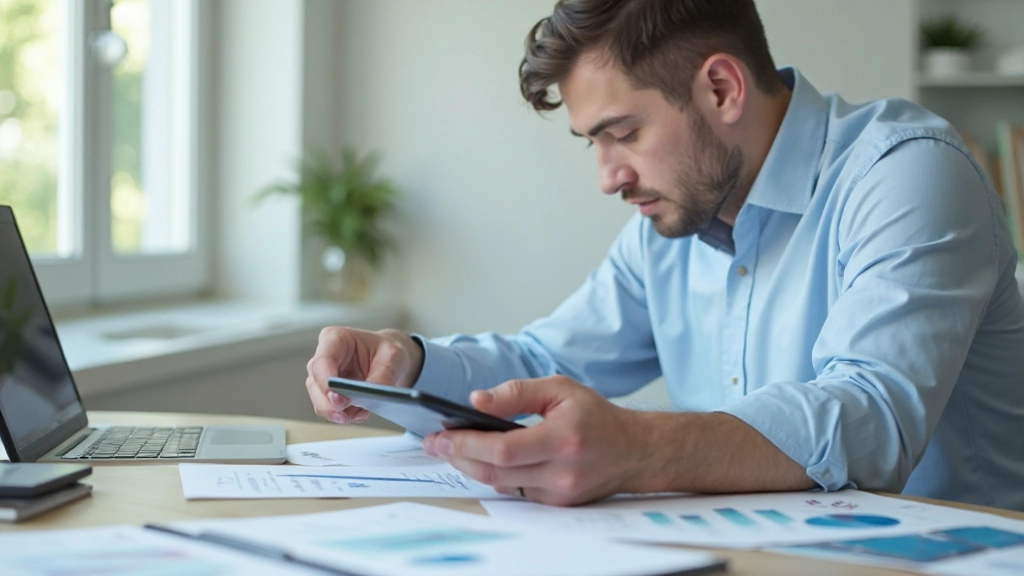 Профессиональное фото молодого человека работающего с калькулятором и финансовыми отчетами