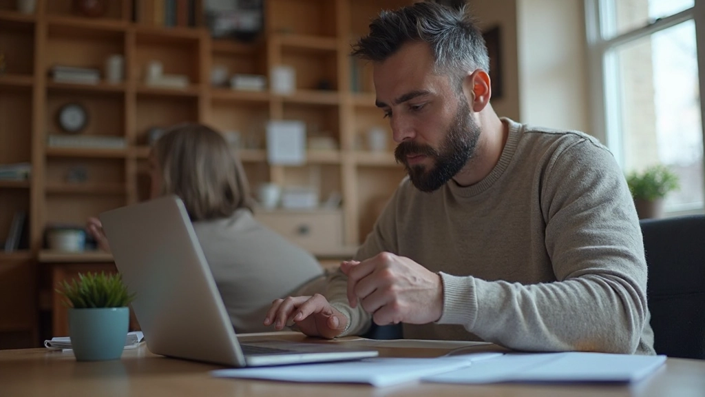 Человек анализирует финансовую информацию на ноутбуке в спокойной домашней обстановке