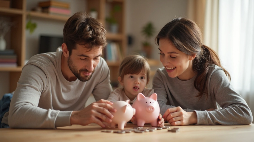 Родители и дети обсуждают финансовое планирование за столом