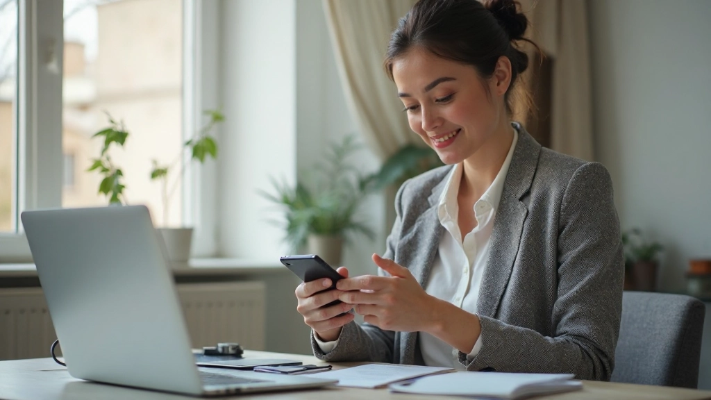 Профессиональное изображение человека, использующего мобильное приложение банка для управления счётом накоплений
